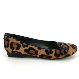 Stuart Weitzman Leopard Print Calf Hair Small Wedge Shoes 9 Buckle Preppy Luxury